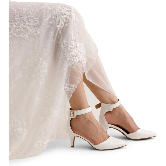 Dream Pairs Women's White Pu Faux Suede pointed Toe Kitten Heels Pumps Shoes - Picture 7 of 7